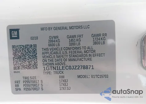 2018 GMC Sierra 1500 из США, поврежденный, VIN 1GTN1LEC0JZ278871